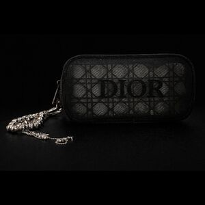 Dior Black Mesh Logo Makeup Pouch with Chain